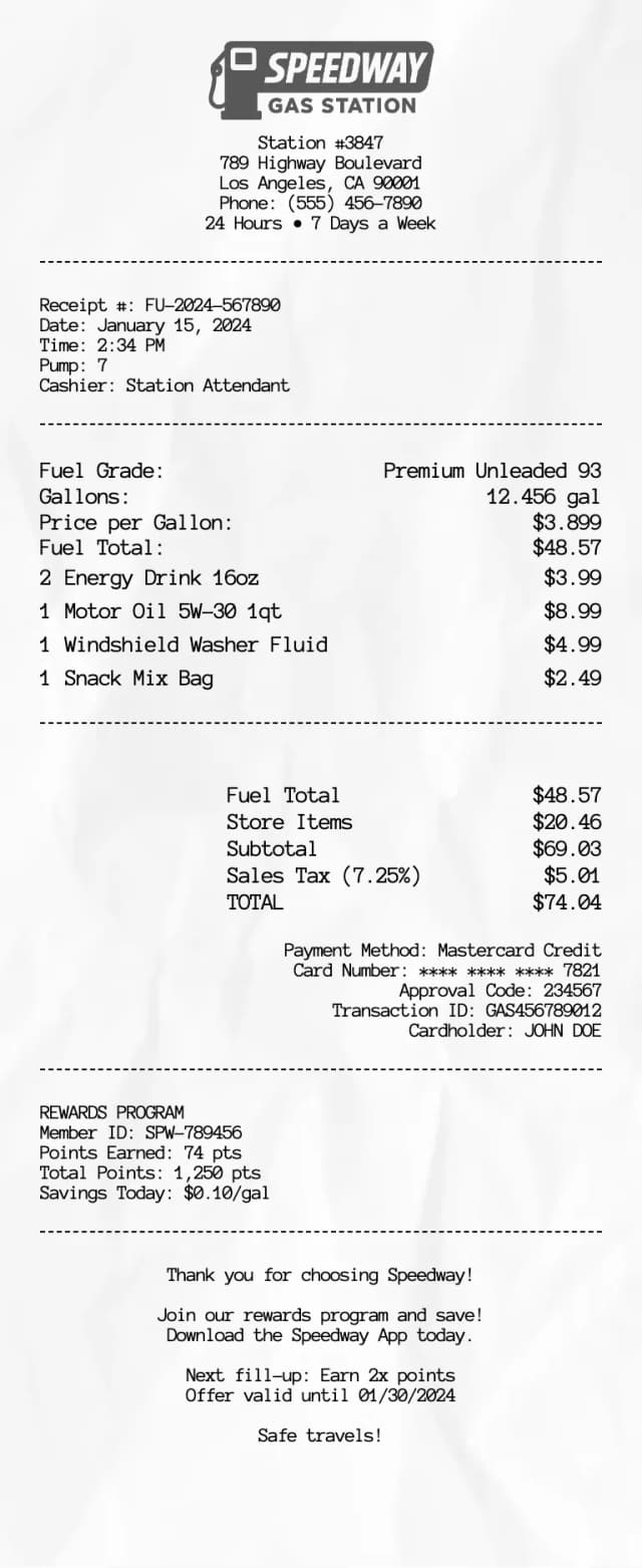 Gas receipt template preview