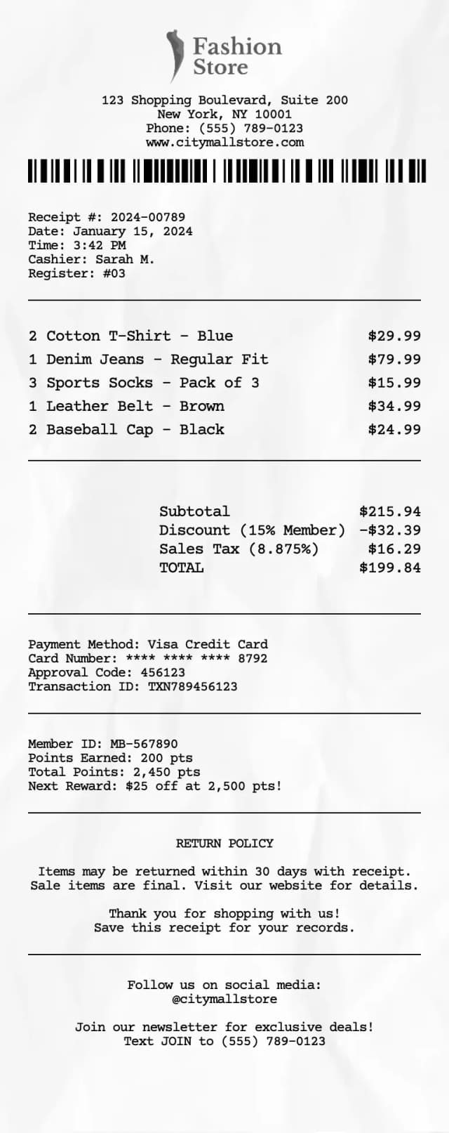 Shopping receipt template preview
